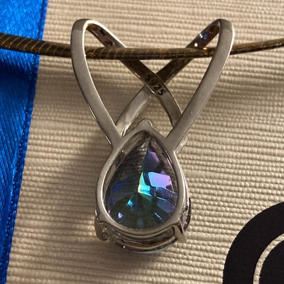 NWOT - 7.00 ct Blue Pear Quartz Slide Pendant Reversible Omega Choker Necklace* - Picture 6 of 8